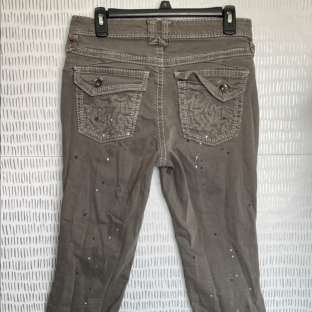 Ninth Hall Gray Straight Leg Jeans with Distressed Detailing